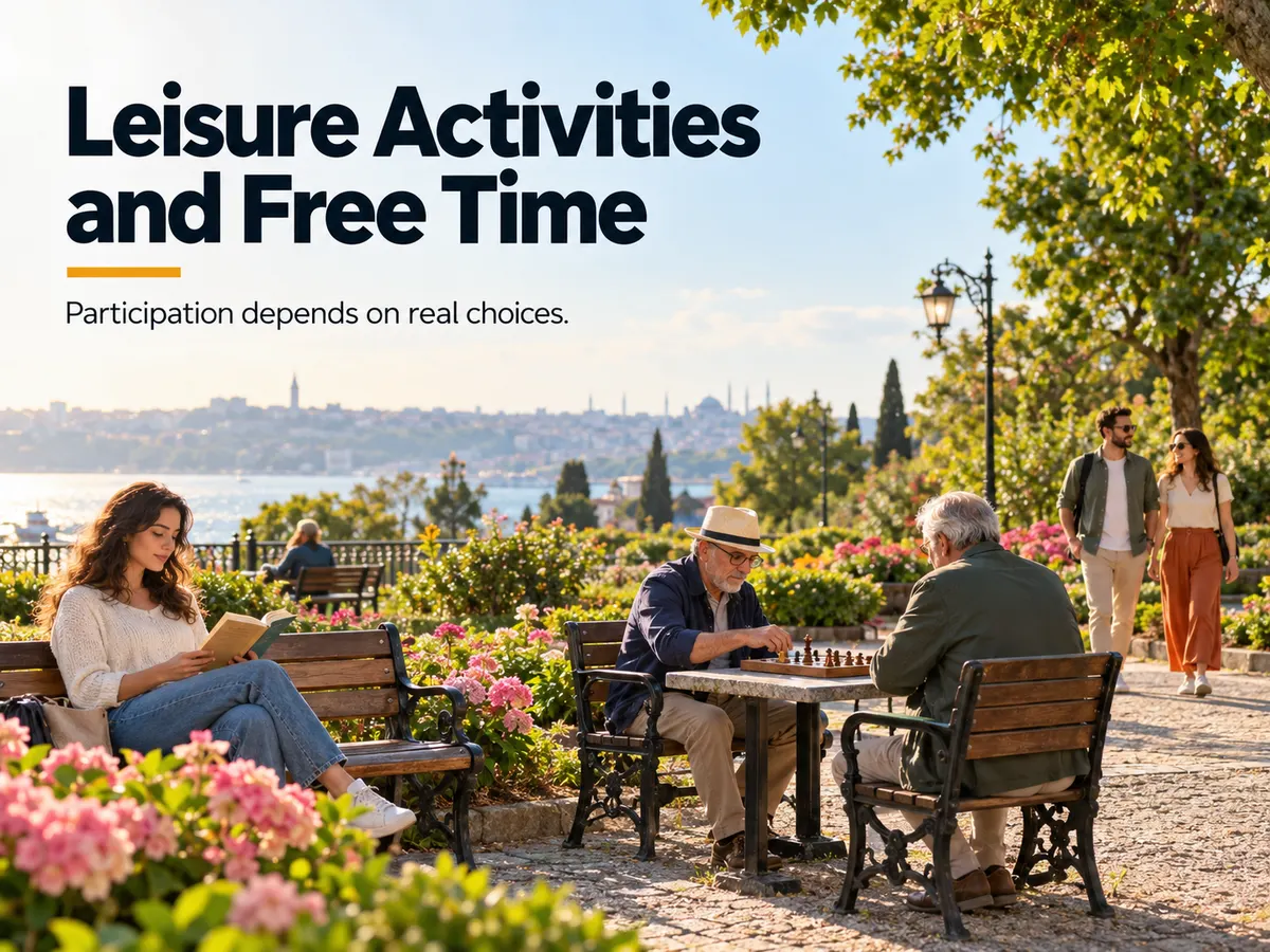 People read, play chess, and walk through a landscaped park overlooking the water.